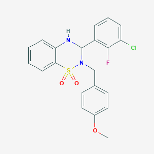molecular formula C21H18ClFN2O3S B2677402 3-(3-chloro-2-fluorophenyl)-2-(4-methoxybenzyl)-3,4-dihydro-2H-1,2,4-benzothiadiazine 1,1-dioxide CAS No. 1114866-66-8