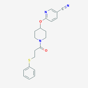 molecular formula C20H21N3O2S B2677405 6-((1-(3-(Phenylthio)propanoyl)piperidin-4-yl)oxy)nicotinonitrile CAS No. 1421477-93-1