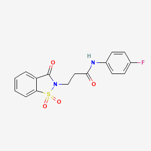 molecular formula C16H13FN2O4S B2677406 3-(1,1-dioxido-3-oxobenzo[d]isothiazol-2(3H)-yl)-N-(4-fluorophenyl)propanamide CAS No. 899757-32-5