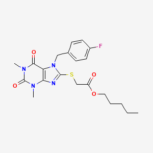 molecular formula C21H25FN4O4S B2677413 pentyl 2-((7-(4-fluorobenzyl)-1,3-dimethyl-2,6-dioxo-2,3,6,7-tetrahydro-1H-purin-8-yl)thio)acetate CAS No. 923250-76-4