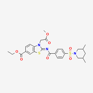 molecular formula C27H31N3O7S2 B2677415 (Z)-ethyl 2-((4-((3,5-dimethylpiperidin-1-yl)sulfonyl)benzoyl)imino)-3-(2-methoxy-2-oxoethyl)-2,3-dihydrobenzo[d]thiazole-6-carboxylate CAS No. 897734-06-4