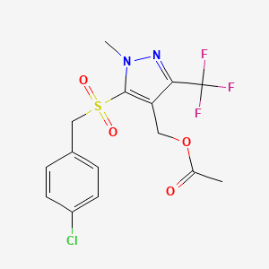 molecular formula C15H14ClF3N2O4S B2677420 [5-[(4-chlorobenzyl)sulfonyl]-1-methyl-3-(trifluoromethyl)-1H-pyrazol-4-yl]methyl acetate CAS No. 318469-50-0