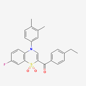 molecular formula C25H22FNO3S B2677441 [4-(3,4-dimethylphenyl)-7-fluoro-1,1-dioxido-4H-1,4-benzothiazin-2-yl](4-ethylphenyl)methanone CAS No. 1112419-02-9