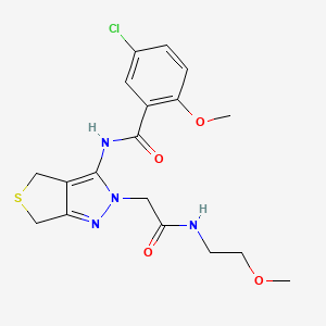 molecular formula C18H21ClN4O4S B2677458 5-chloro-2-methoxy-N-(2-(2-((2-methoxyethyl)amino)-2-oxoethyl)-4,6-dihydro-2H-thieno[3,4-c]pyrazol-3-yl)benzamide CAS No. 1105204-89-4