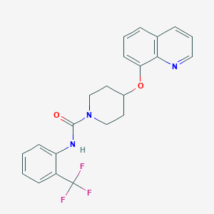 molecular formula C22H20F3N3O2 B2677487 4-(quinolin-8-yloxy)-N-(2-(trifluoromethyl)phenyl)piperidine-1-carboxamide CAS No. 2034432-36-3