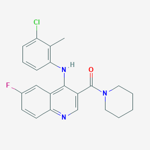 molecular formula C22H21ClFN3O B2677501 (4-((3-Chloro-2-methylphenyl)amino)-6-fluoroquinolin-3-yl)(piperidin-1-yl)methanone CAS No. 1358590-50-7