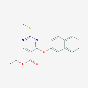 molecular formula C18H16N2O3S B2677598 Ethyl 2-(methylsulfanyl)-4-(2-naphthyloxy)-5-pyrimidinecarboxylate CAS No. 98733-61-0