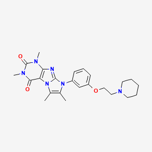 molecular formula C24H30N6O3 B2677602 1,3,6,7-tetramethyl-8-(3-(2-(piperidin-1-yl)ethoxy)phenyl)-1H-imidazo[2,1-f]purine-2,4(3H,8H)-dione CAS No. 929963-27-9