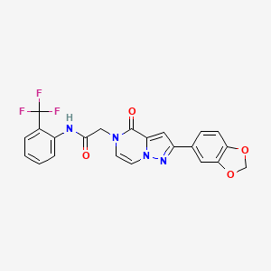 molecular formula C22H15F3N4O4 B2677647 2-[2-(1,3-benzodioxol-5-yl)-4-oxopyrazolo[1,5-a]pyrazin-5(4H)-yl]-N-[2-(trifluoromethyl)phenyl]acetamide CAS No. 1223762-70-6