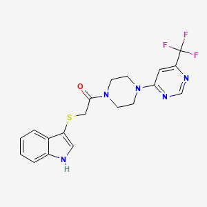 molecular formula C19H18F3N5OS B2677648 2-((1H-indol-3-yl)thio)-1-(4-(6-(trifluoromethyl)pyrimidin-4-yl)piperazin-1-yl)ethanone CAS No. 2034343-26-3