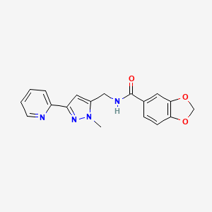 N-[(2-Methyl-5-pyridin-2-ylpyrazol-3-yl)methyl]-1,3-benzodioxole-5-carboxamide