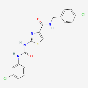 molecular formula C18H14Cl2N4O2S B2677668 N-(4-chlorobenzyl)-2-(3-(3-chlorophenyl)ureido)thiazole-4-carboxamide CAS No. 955689-27-7