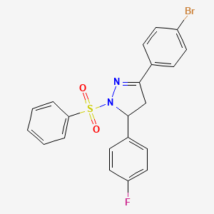 B2677677 2-(Benzenesulfonyl)-5-(4-bromophenyl)-3-(4-fluorophenyl)-3,4-dihydropyrazole CAS No. 361479-00-7