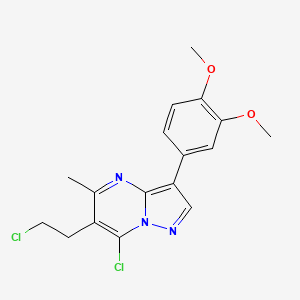 B2677678 4-[7-Chloro-6-(2-chloroethyl)-5-methylpyrazolo[1,5-a]pyrimidin-3-yl]-2-methoxyphenyl methyl ether CAS No. 866144-75-4