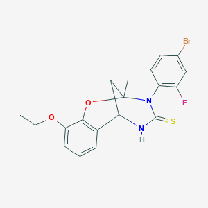 molecular formula C19H18BrFN2O2S B2677693 3-(4-bromo-2-fluorophenyl)-10-ethoxy-2-methyl-5,6-dihydro-2H-2,6-methanobenzo[g][1,3,5]oxadiazocine-4(3H)-thione CAS No. 1019160-94-1