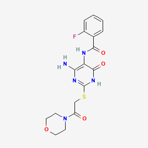 molecular formula C17H18FN5O4S B2677722 N-(4-amino-2-((2-morpholino-2-oxoethyl)thio)-6-oxo-1,6-dihydropyrimidin-5-yl)-2-fluorobenzamide CAS No. 888422-14-8