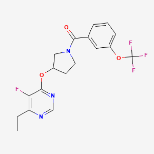 molecular formula C18H17F4N3O3 B2677730 (3-((6-Ethyl-5-fluoropyrimidin-4-yl)oxy)pyrrolidin-1-yl)(3-(trifluoromethoxy)phenyl)methanone CAS No. 2034248-74-1