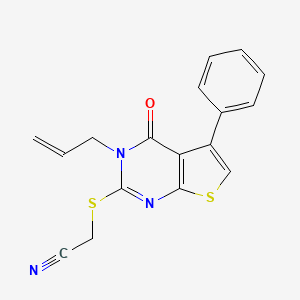 molecular formula C17H13N3OS2 B2677731 2-((3-Allyl-4-oxo-5-phenyl-3,4-dihydrothieno[2,3-d]pyrimidin-2-yl)thio)acetonitrile CAS No. 307341-27-1