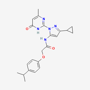 molecular formula C22H25N5O3 B2677734 N-(3-cyclopropyl-1-(4-methyl-6-oxo-1,6-dihydropyrimidin-2-yl)-1H-pyrazol-5-yl)-2-(4-isopropylphenoxy)acetamide CAS No. 1203198-96-2