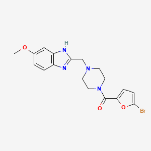molecular formula C18H19BrN4O3 B2677736 (5-bromofuran-2-yl)(4-((5-methoxy-1H-benzo[d]imidazol-2-yl)methyl)piperazin-1-yl)methanone CAS No. 1171406-06-6