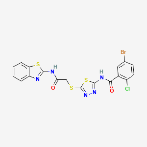 molecular formula C18H11BrClN5O2S3 B2677746 N-(5-((2-(benzo[d]thiazol-2-ylamino)-2-oxoethyl)thio)-1,3,4-thiadiazol-2-yl)-5-bromo-2-chlorobenzamide CAS No. 391868-67-0