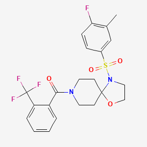 molecular formula C22H22F4N2O4S B2677752 (4-((4-氟-3-甲基苯基)磺酰)-1-氧杂-4,8-二氮杂螺[4.5]癸烷-8-基)(2-(三氟甲基)苯基)甲酮 CAS No. 923257-10-7