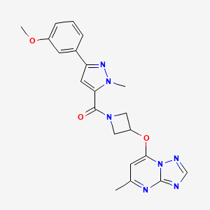 molecular formula C21H21N7O3 B2677760 3-(3-甲氧基苯基)-1-甲基-5-[3-({5-甲基-[1,2,4]三唑[1,5-a]嘧啶-7-基氧基)氮杂环丁烷-1-甲酰]-1H-吡唑-1-基]-1H-吡唑 CAS No. 2097925-29-4