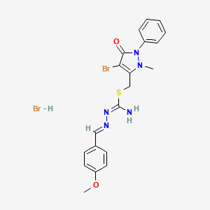molecular formula C20H21Br2N5O2S B2677774 4-溴-5-{[(N'-{[(4-甲氧基苯基)甲亚胺]硫代)甲基]-1-甲基-2-苯基-2,3-二氢-1H-吡唑-3-基}盐酸盐 CAS No. 1078634-34-0