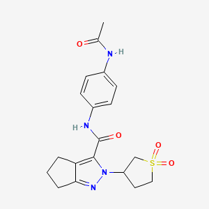 molecular formula C19H22N4O4S B2677795 N-(4-acetamidophenyl)-2-(1,1-dioxidotetrahydrothiophen-3-yl)-2,4,5,6-tetrahydrocyclopenta[c]pyrazole-3-carboxamide CAS No. 1040664-77-4