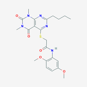 molecular formula C22H27N5O5S B2677801 2-((2-丁基-6,8-二甲基-5,7-二氧代-5,6,7,8-四氢嘧啶并[4,5-d]嘧啶-4-基)硫)-N-(2,5-二甲氧基苯基)乙酰胺 CAS No. 893905-11-8