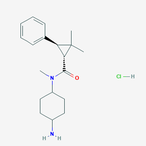 molecular formula C19H29ClN2O B2677838 (1R,3R)-N-(4-Aminocyclohexyl)-N,2,2-trimethyl-3-phenylcyclopropane-1-carboxamide;hydrochloride CAS No. 2416218-49-8