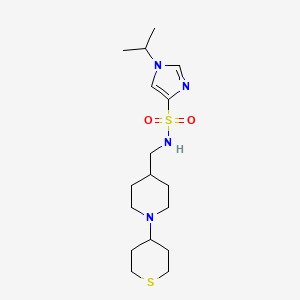 molecular formula C17H30N4O2S2 B2677886 1-isopropyl-N-((1-(tetrahydro-2H-thiopyran-4-yl)piperidin-4-yl)methyl)-1H-imidazole-4-sulfonamide CAS No. 2034383-34-9