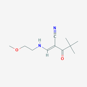 molecular formula C11H18N2O2 B2677919 2-(2,2-Dimethylpropanoyl)-3-((2-methoxyethyl)amino)prop-2-enenitrile CAS No. 1024775-62-9
