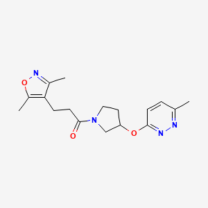 molecular formula C17H22N4O3 B2677922 3-(3,5-Dimethylisoxazol-4-yl)-1-(3-((6-methylpyridazin-3-yl)oxy)pyrrolidin-1-yl)propan-1-one CAS No. 2034476-86-1