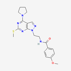molecular formula C20H24N6O2S B2677934 4-methoxy-N-(2-(6-(methylthio)-4-(pyrrolidin-1-yl)-1H-pyrazolo[3,4-d]pyrimidin-1-yl)ethyl)benzamide CAS No. 946364-56-3