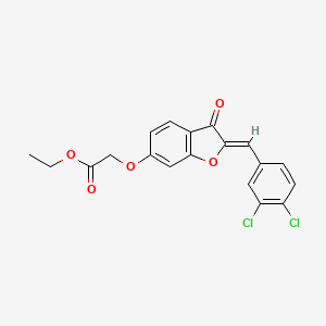 molecular formula C19H14Cl2O5 B2677946 (Z)-乙酸2-((2-(3,4-二氯苯甲亚甲基)-3-氧代-2,3-二氢苯并呋喃-6-基)氧基)乙酯 CAS No. 620547-84-4