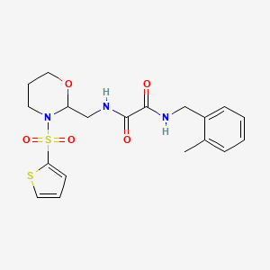 molecular formula C19H23N3O5S2 B2677950 N1-(2-methylbenzyl)-N2-((3-(thiophen-2-ylsulfonyl)-1,3-oxazinan-2-yl)methyl)oxalamide CAS No. 872986-95-3