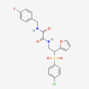 molecular formula C21H18ClFN2O5S B2677965 N1-(2-((4-chlorophenyl)sulfonyl)-2-(furan-2-yl)ethyl)-N2-(4-fluorobenzyl)oxalamide CAS No. 877816-23-4