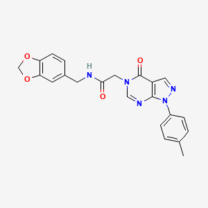 molecular formula C22H19N5O4 B2677989 N-(1,3-苯并二氧杂环戊-5-基甲基)-2-[1-(4-甲基苯基)-4-氧吡唑并[3,4-d]嘧啶-5-基]乙酰胺 CAS No. 863446-81-5