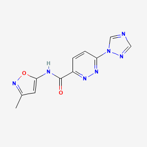 molecular formula C11H9N7O2 B2677990 N-(3-methylisoxazol-5-yl)-6-(1H-1,2,4-triazol-1-yl)pyridazine-3-carboxamide CAS No. 1448124-39-7