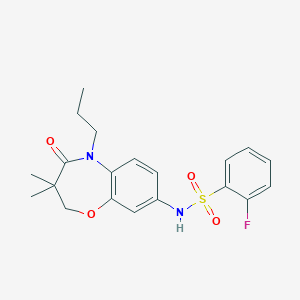 molecular formula C20H23FN2O4S B2678001 N-(3,3-dimethyl-4-oxo-5-propyl-2,3,4,5-tetrahydrobenzo[b][1,4]oxazepin-8-yl)-2-fluorobenzenesulfonamide CAS No. 921992-23-6