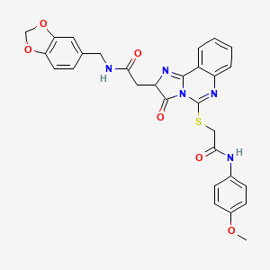 molecular formula C29H25N5O6S B2678004 2-[(2-{2-[(1,3-benzodioxol-5-ylmethyl)amino]-2-oxoethyl}-3-oxo-2,3-dihydroimidazo[1,2-c]quinazolin-5-yl)thio]-N-(4-methoxyphenyl)acetamide CAS No. 959557-66-5