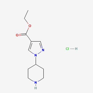 molecular formula C11H18ClN3O2 B2678012 ethyl 1-(piperidin-4-yl)-1H-pyrazole-4-carboxylate hydrochloride CAS No. 782493-63-4