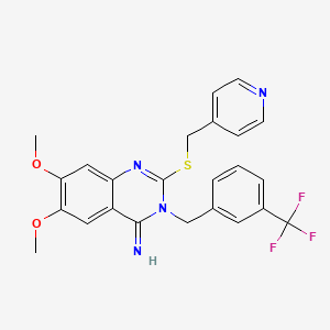 molecular formula C24H21F3N4O2S B2678016 6,7-dimethoxy-2-[(4-pyridinylmethyl)sulfanyl]-3-[3-(trifluoromethyl)benzyl]-4(3H)-quinazolinimine CAS No. 691868-98-1