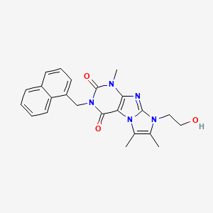molecular formula C23H23N5O3 B2678019 8-(2-hydroxyethyl)-1,6,7-trimethyl-3-(naphthalen-1-ylmethyl)-1H-imidazo[2,1-f]purine-2,4(3H,8H)-dione CAS No. 919010-48-3