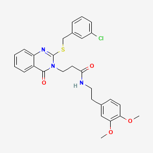 molecular formula C28H28ClN3O4S B2678032 3-(2-((3-chlorobenzyl)thio)-4-oxoquinazolin-3(4H)-yl)-N-(3,4-dimethoxyphenethyl)propanamide CAS No. 422290-21-9