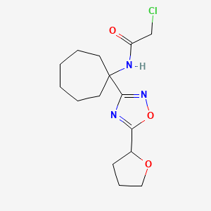 molecular formula C15H22ClN3O3 B2678070 2-Chloro-N-[1-[5-(oxolan-2-yl)-1,2,4-oxadiazol-3-yl]cycloheptyl]acetamide CAS No. 2411235-43-1