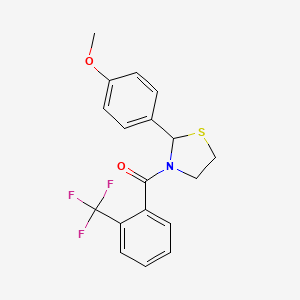 molecular formula C18H16F3NO2S B2678078 (2-(4-Methoxyphenyl)thiazolidin-3-yl)(2-(trifluoromethyl)phenyl)methanone CAS No. 2034262-19-4
