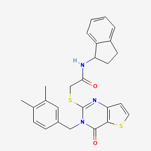 molecular formula C26H25N3O2S2 B2678103 N-(2,3-dihydro-1H-inden-1-yl)-2-{[3-(3,4-dimethylbenzyl)-4-oxo-3,4-dihydrothieno[3,2-d]pyrimidin-2-yl]sulfanyl}acetamide CAS No. 1252917-02-4