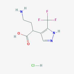 molecular formula C8H11ClF3N3O2 B2678119 4-氨基-2-[5-(三氟甲基)-1H-吡唑-4-基]丁酸;盐酸盐 CAS No. 2247103-40-6
